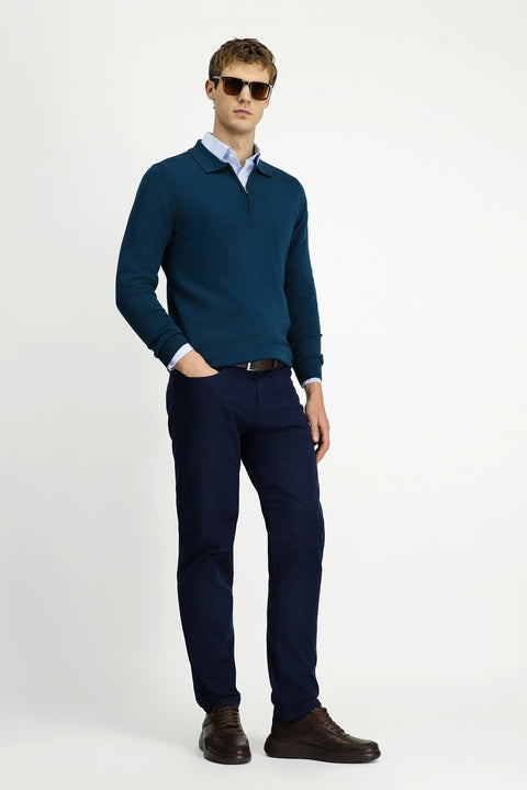 Mid-Navy Slim Fit Stretch Canvas / Chino Trousers