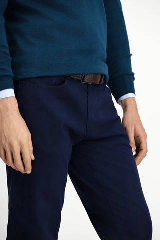  Orta Lacivert 7 Drop Slim Fit Dar Kesim Likral? Kanvas / Chino Pantolon-Ki??l?