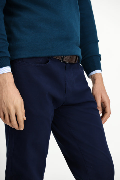 Orta Lacivert 7 Drop Slim Fit Dar Kesim Likralı Kanvas / Chino Pantolon