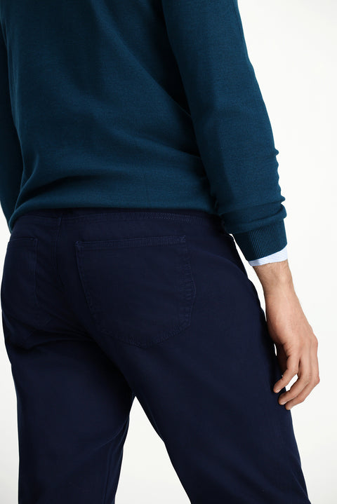 Orta Lacivert 7 Drop Slim Fit Dar Kesim Likralı Kanvas / Chino Pantolon