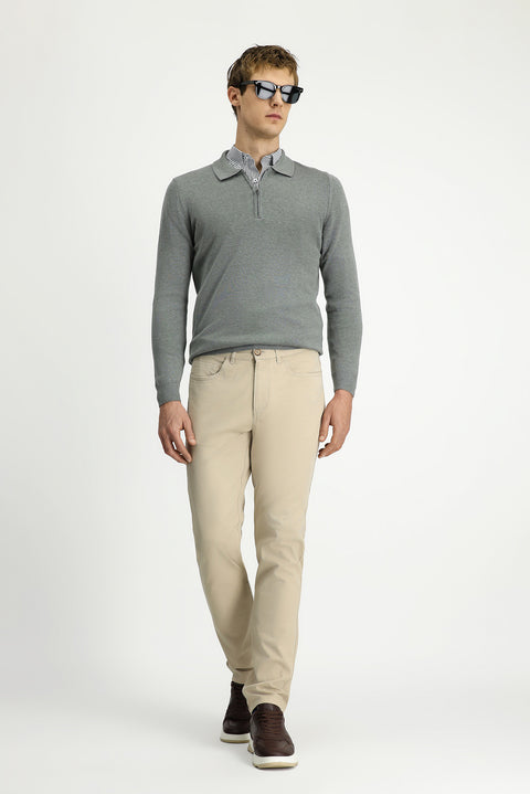 Açık Vizon 7 Drop Slim Fit Dar Kesim Likralı Kanvas / Chino Pantolon