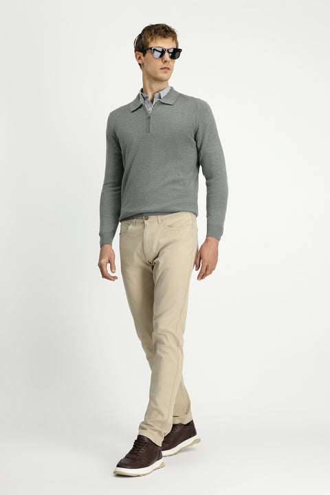 Açık Vizon 7 Drop Slim Fit Dar Kesim Likralı Kanvas / Chino Pantolon