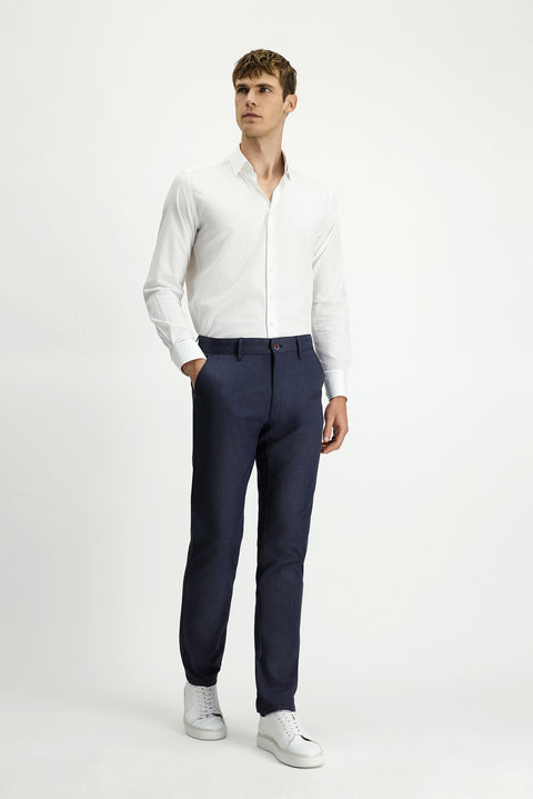 Koyu Lacivert Regular Fit Standart Kesim Likralı Kanvas / Chino Pantolon