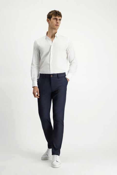 Koyu Lacivert Regular Fit Standart Kesim Likralı Kanvas / Chino Pantolon
