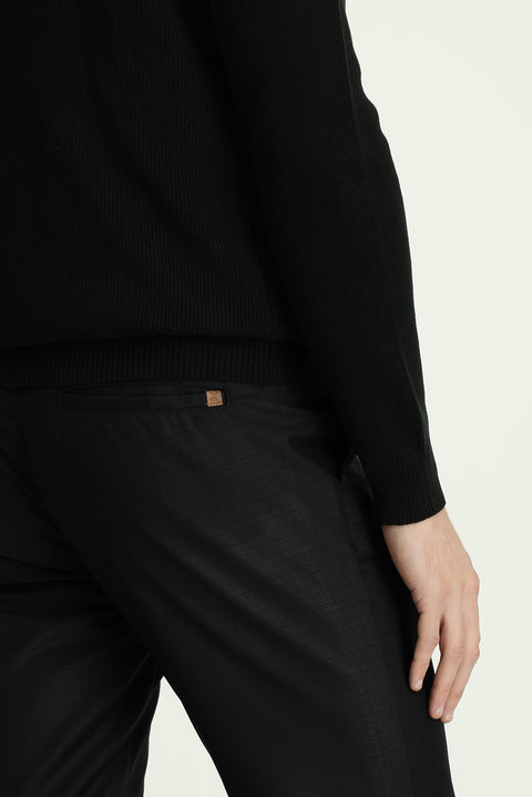 Siyah Regular Fit Standart Kesim Likralı Kanvas / Chino Pantolon