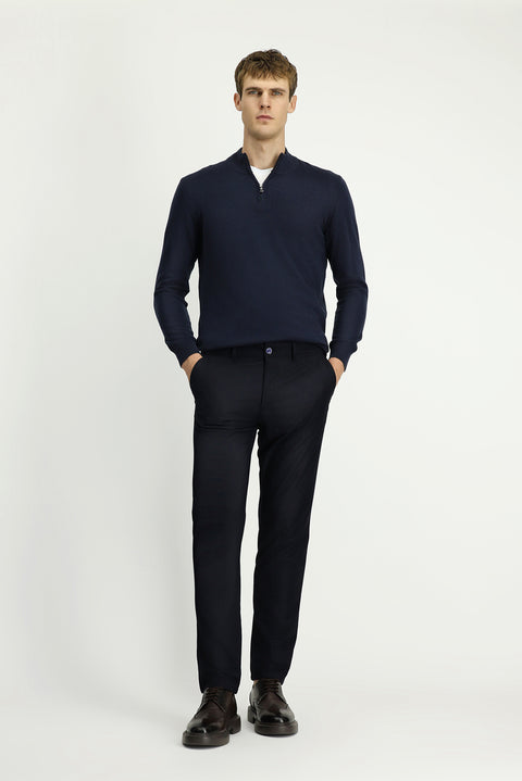 Orta Lacivert 6 Drop Regular Fit Standart Kesim Likralı Kanvas / Chino Pantolon