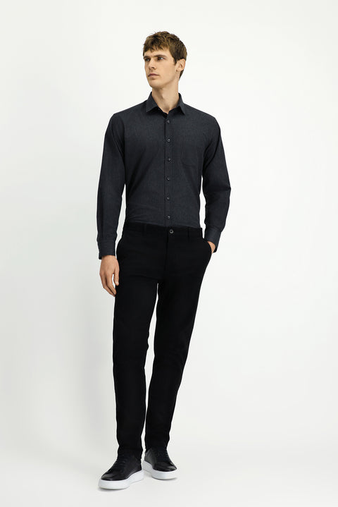 Black Relaxed Fit Stretch Canvas / Chino Trousers