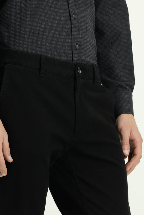 Black Relaxed Fit Stretch Canvas / Chino Trousers