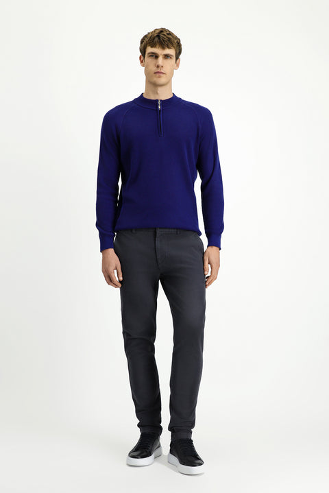 Orta Gri Slim Fit Dar Kesim Likralı Kanvas / Chino Pantolon