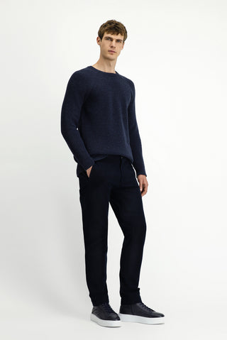  Koyu Lacivert Slim Fit Dar Kesim Likralı Kanvas / Chino Pantolon