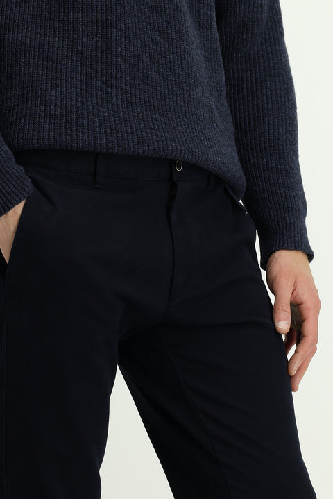 Koyu Lacivert 7 Drop Slim Fit Dar Kesim Likralı Kanvas / Chino Pantolon