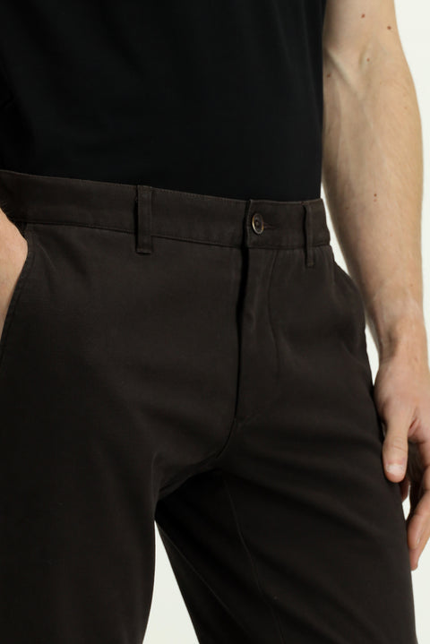 Medium Brown Relaxed Fit Stretch Canvas / Chino Trousers