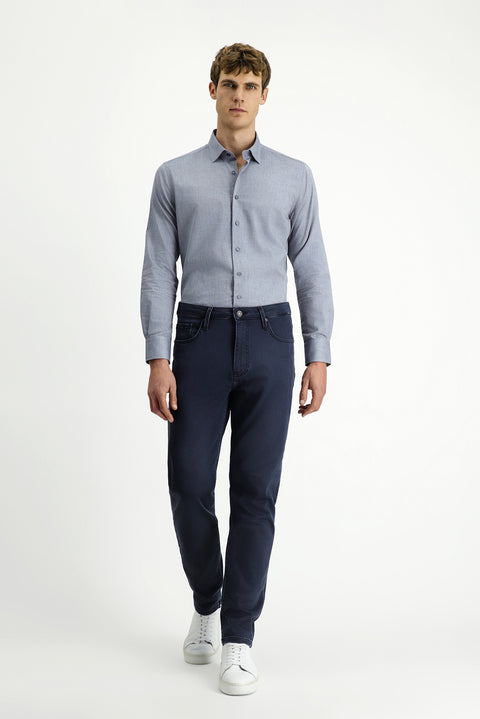 Koyu Lacivert Regular Fit Standart Kesim Likralı Kanvas / Chino Pantolon
