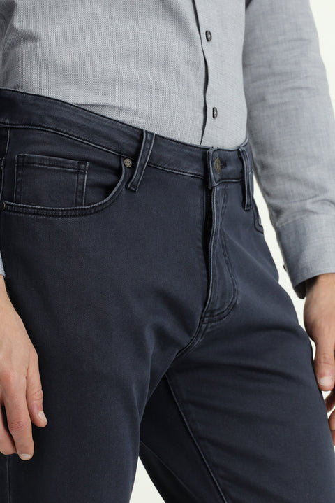 Koyu Lacivert Regular Fit Standart Kesim Likralı Kanvas / Chino Pantolon