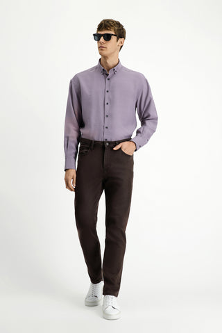  Koyu Kahve Relaxed Fit Rahat Kesim Likralı Kanvas / Chino Pantolon