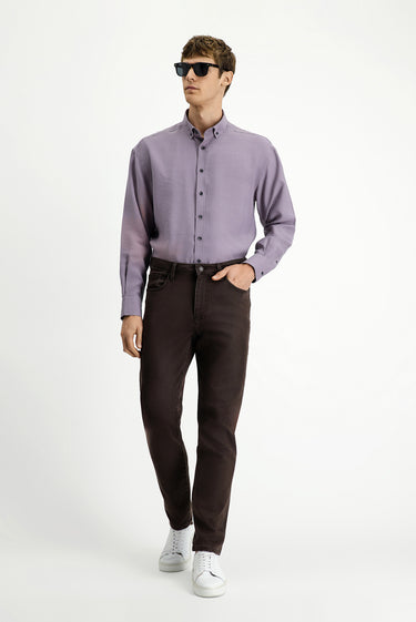  Koyu Kahve Relaxed Fit Rahat Kesim Likralı Kanvas / Chino Pantolon