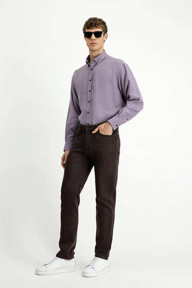Koyu Kahve Regular Fit Likralı Kanvas / Chino Pantolon