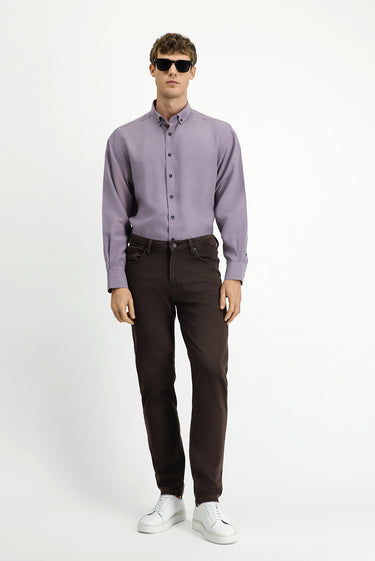 Koyu Kahve Regular Fit Likralı Kanvas / Chino Pantolon