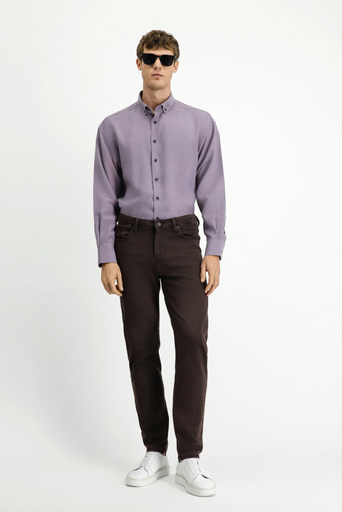 Koyu Kahve Regular Fit Standart Kesim Likralı Kanvas / Chino Pantolon