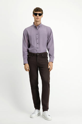  Koyu Kahve Relaxed Fit Rahat Kesim Likralı Kanvas / Chino Pantolon