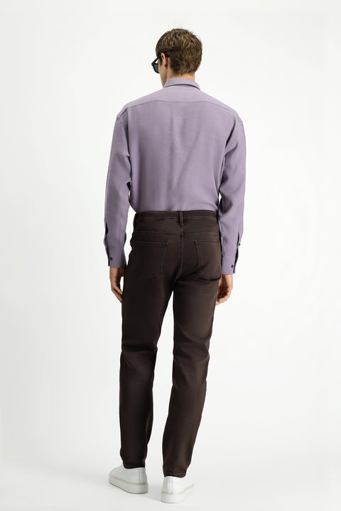 Koyu Kahve Regular Fit Standart Kesim Likralı Kanvas / Chino Pantolon