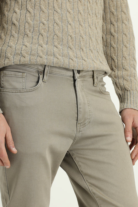 Light Mink Regular Fit Standard Cut Lycra Canvas / Chino Trousers
