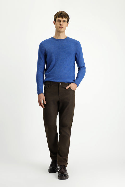 Mid Coffee Regular Fit Standard Cut Lycra Canvas / Chino Trousers