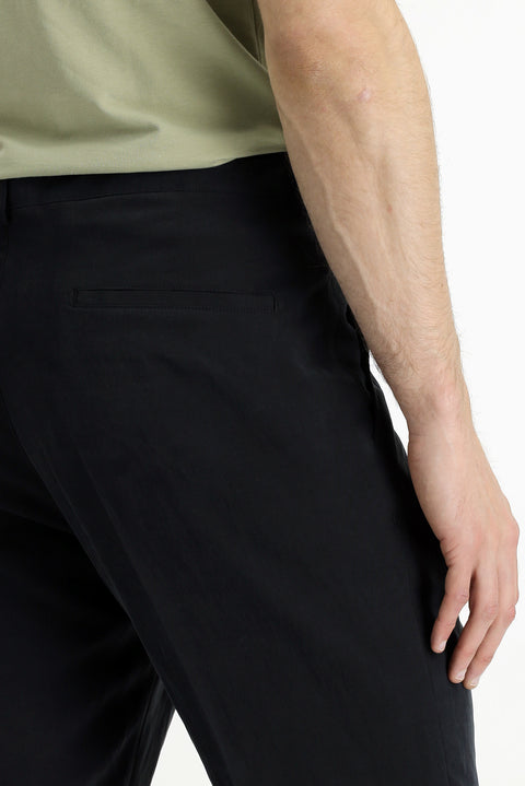 Siyah 4 Drop Relaxed Fit Rahat Kesim Pamuklu Pileli Pantolon