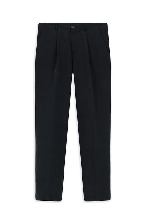 Siyah 4 Drop Relaxed Fit Rahat Kesim Pamuklu Pileli Pantolon