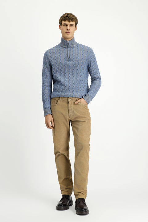 Açık Bej 6 Drop Regular Fit Standart Kesim Likralı Kadife Pantolon