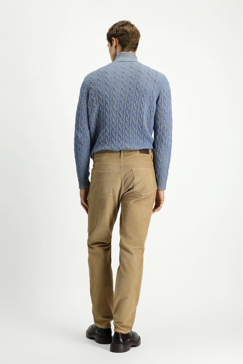 Açık Bej 6 Drop Regular Fit Standart Kesim Likralı Kadife Pantolon