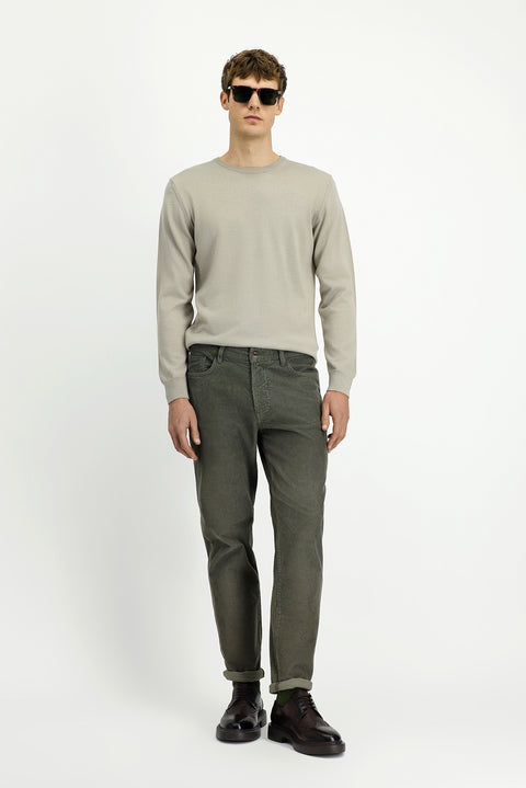 Orta Haki 6 Drop Regular Fit Standart Kesim Likralı Kadife Pantolon