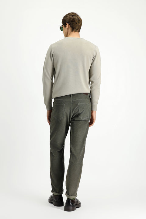 Orta Haki 6 Drop Regular Fit Standart Kesim Likralı Kadife Pantolon