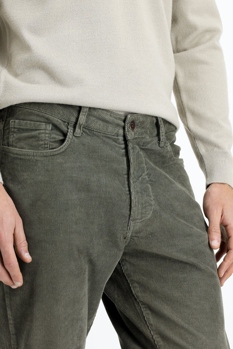 Orta Haki 6 Drop Regular Fit Standart Kesim Likralı Kadife Pantolon