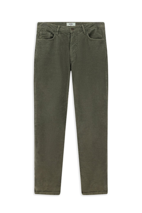 Orta Haki 6 Drop Regular Fit Standart Kesim Likralı Kadife Pantolon