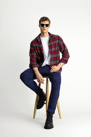  Koyu Mavi  6 Drop Regular Fit Standart Kesim Likralı Kadife Pantolon