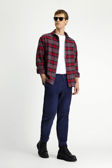  Koyu Mavi  Tapered Fit Likralı Kadife Pantolon