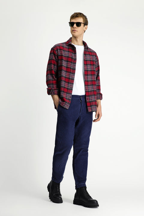 Dark Blue Tapered Fit Lycra Velvet Trousers
