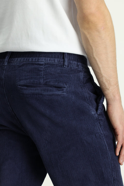 Dark Blue 6 Drop Regular Fit Standard Cut Lycra Velvet Trousers