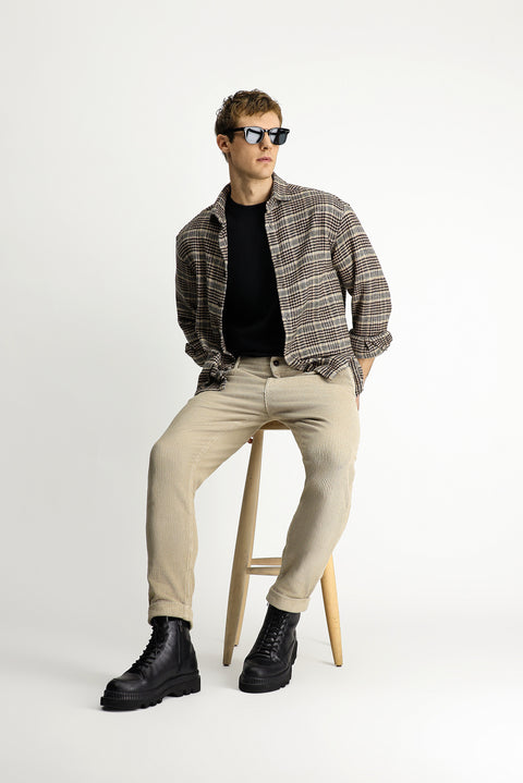 Açık Vizon Tapered Fit Likralı Kadife Pantolon