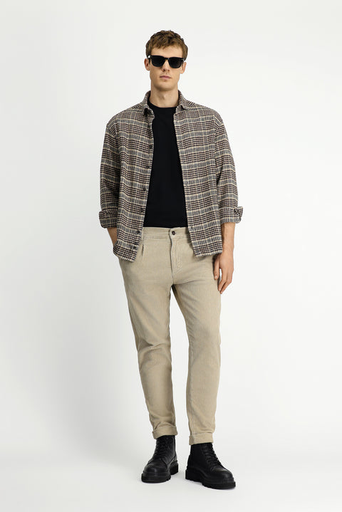 Açık Vizon Tapered Fit Likralı Kadife Pantolon
