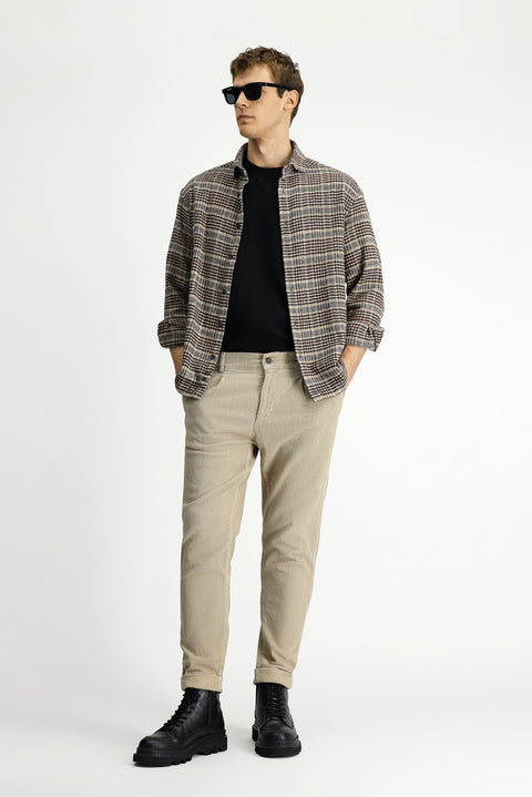 Light Mink Tapered Fit Lycra Velvet Trousers