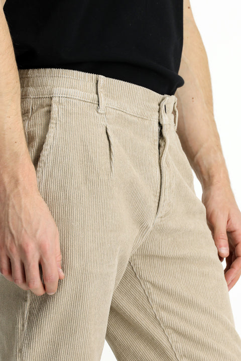Açık Vizon Tapered Fit Likralı Kadife Pantolon