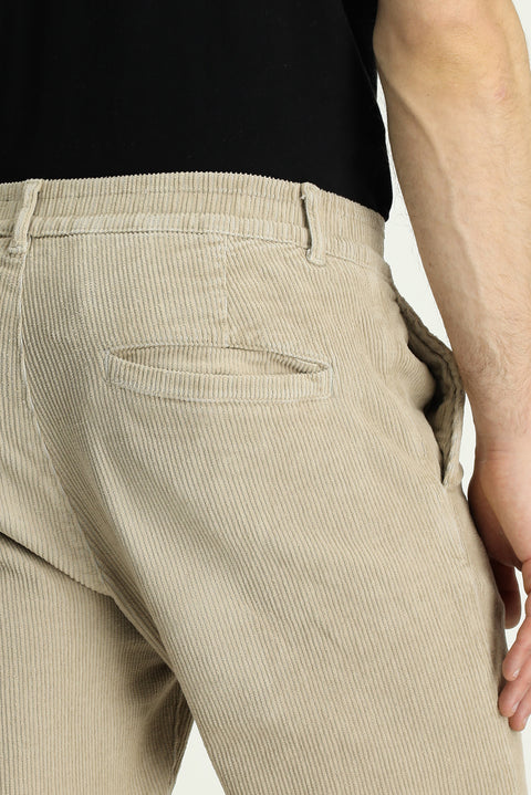 Açık Vizon Tapered Fit Likralı Kadife Pantolon