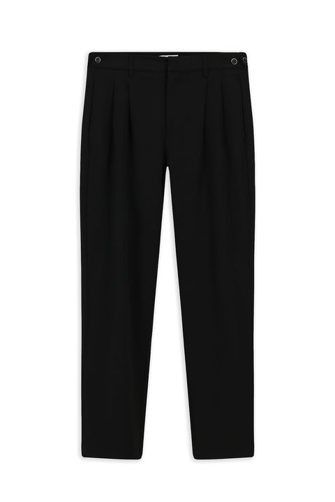 Siyah Straight Wide Relaxed Fit Pileli Pantolon