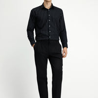 Black Straight Wide Leg Pleated Trousers