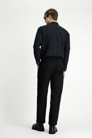 Siyah Straight Wide Leg Pileli Pantolon