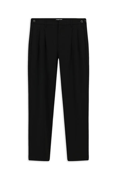 Siyah Straight Wide Fit Pileli Likralı Kanvas / Chino Pantolon