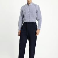 Dark Navy Straight Wide Leg Pleated Trousers