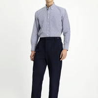 Koyu Lacivert Straight Wide Relax Fit Pileli Likralı Kanvas / Chino Pantolon